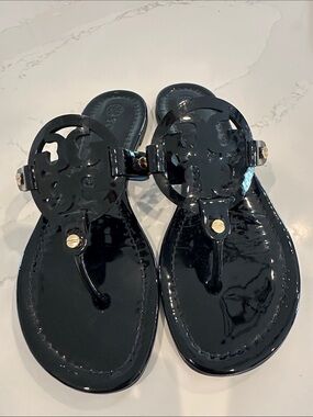 Tory Burch Miller Sandals Patent Black Size 9